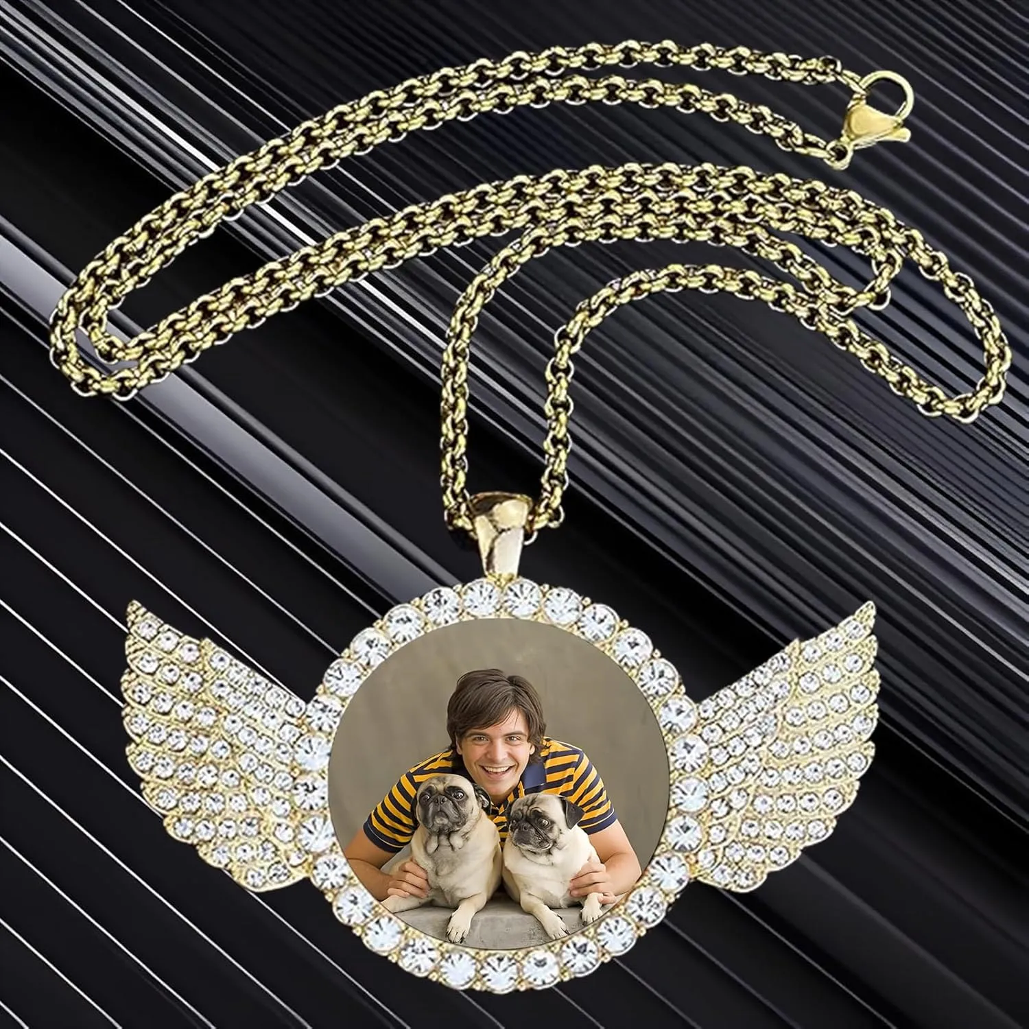 Custom Circle Chain with Wings, Personalized Memory Necklaces with Picture, Customized Angel Wings Round Chain, Gifts for Men Women