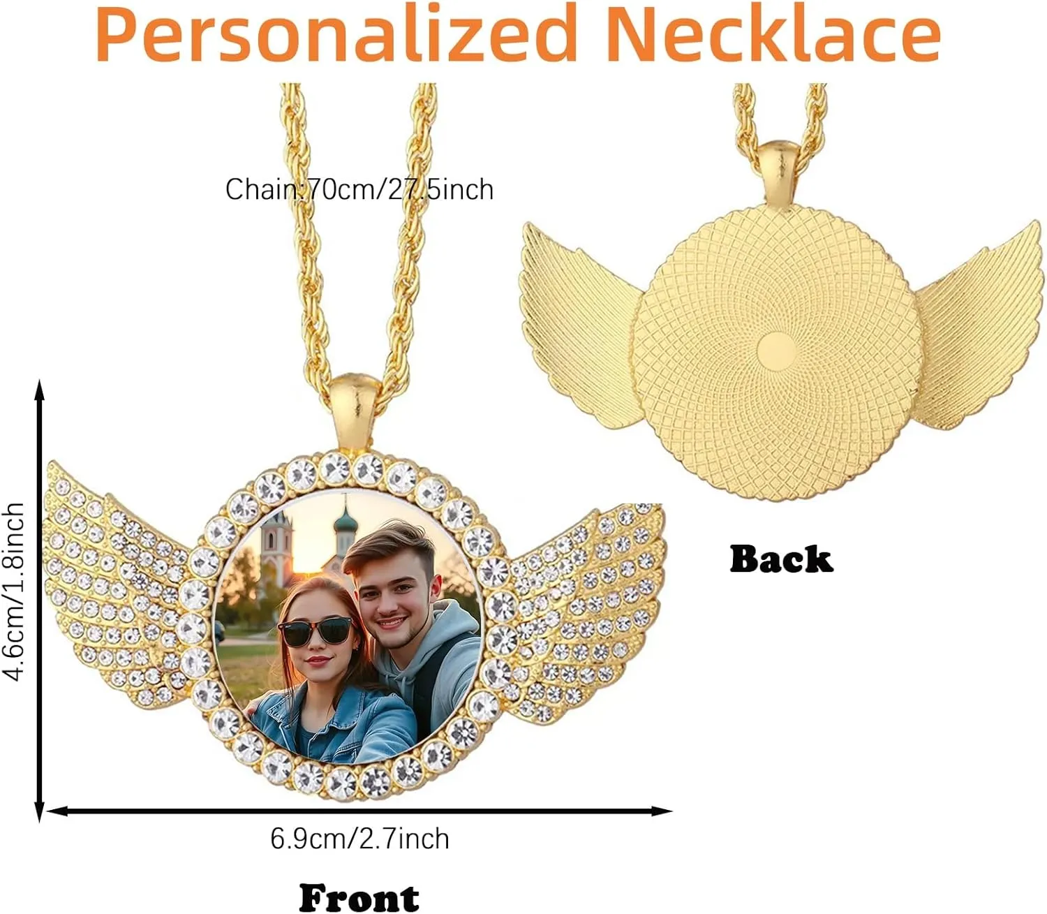 Custom Circle Chain with Wings, Personalized Memory Necklaces with Picture, Customized Angel Wings Round Chain, Gifts for Men Women