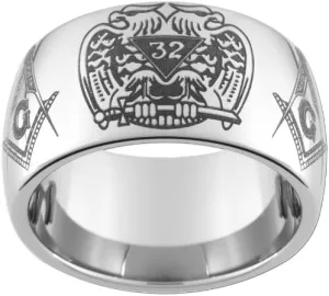 Custom Jewelry 12mm Tungsten Carbide Ring Mason 32nd Degree Double Eagle and Compass and Square