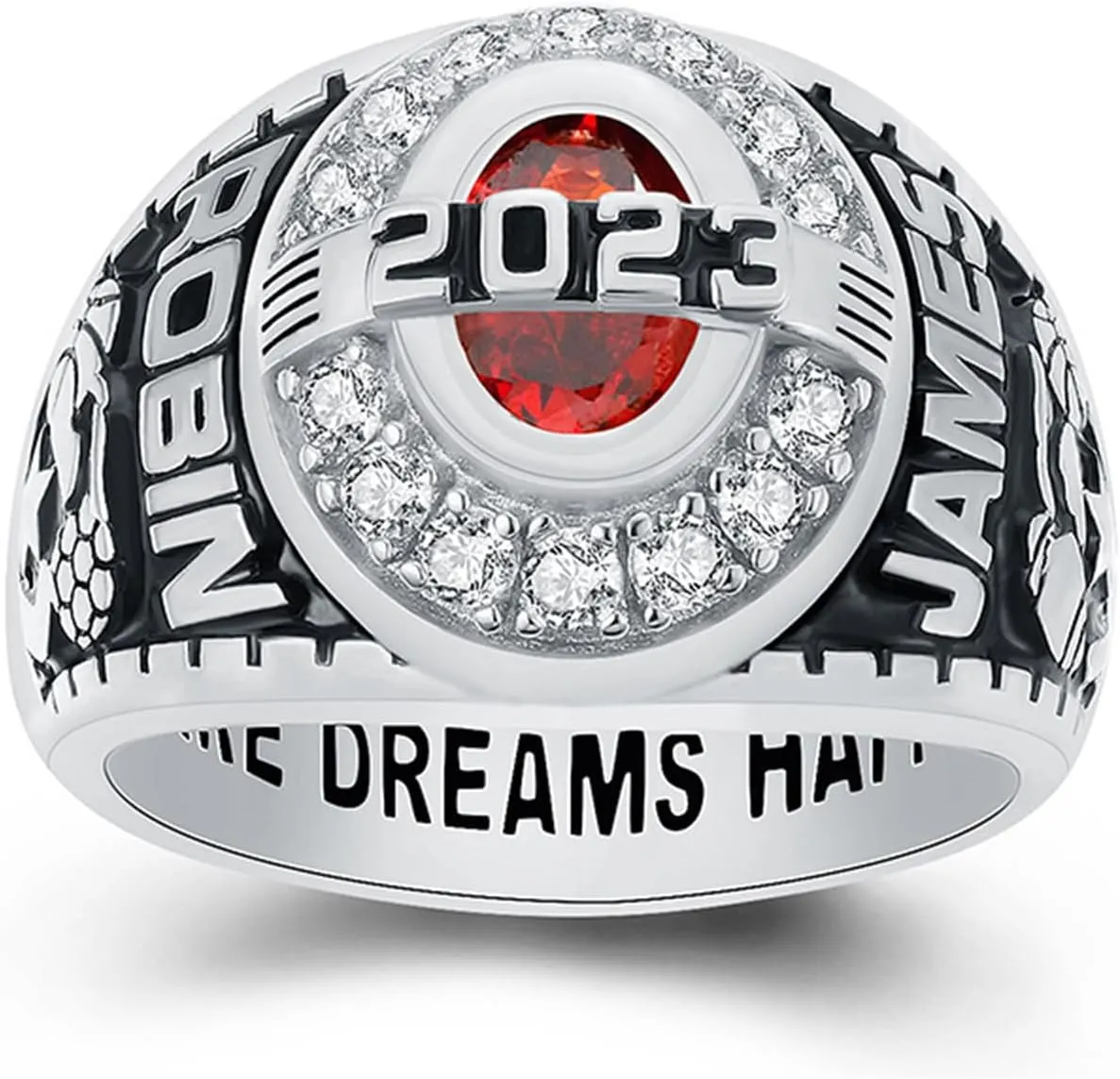 Custom S925 Sterling Silver Class Rings for Men High School, Personalized Graduation Rings of 2024 Class Name Rings with Birthstone for Men, Dainty Graduation Class Rings Jewelry Gift for Him.