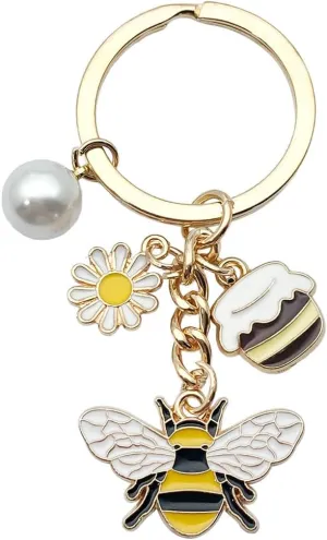 Cute Bee with Sunflower Keychain Honey Bee Flower Key Ring for Car Keys Holder Bag Purse