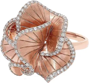 CZ Camellia Flower Promise Ring for Women Girls Rose Gold Plated Crystal Wave Leaf Statement Band Rings Comfort Fit Elegant Wedding Birthday Party Jewelry