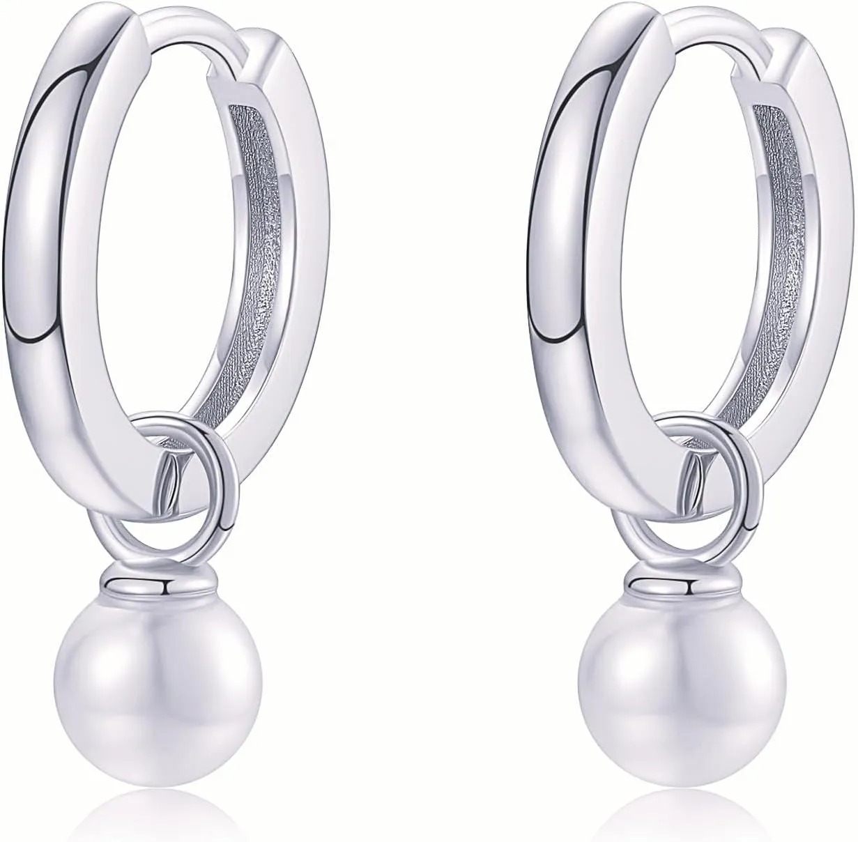 Dainty Pearl Hoop Earrings | 18K Gold | 5MM White Pearl Huggies | Small Classic Pearl Drop Hoop Earrings