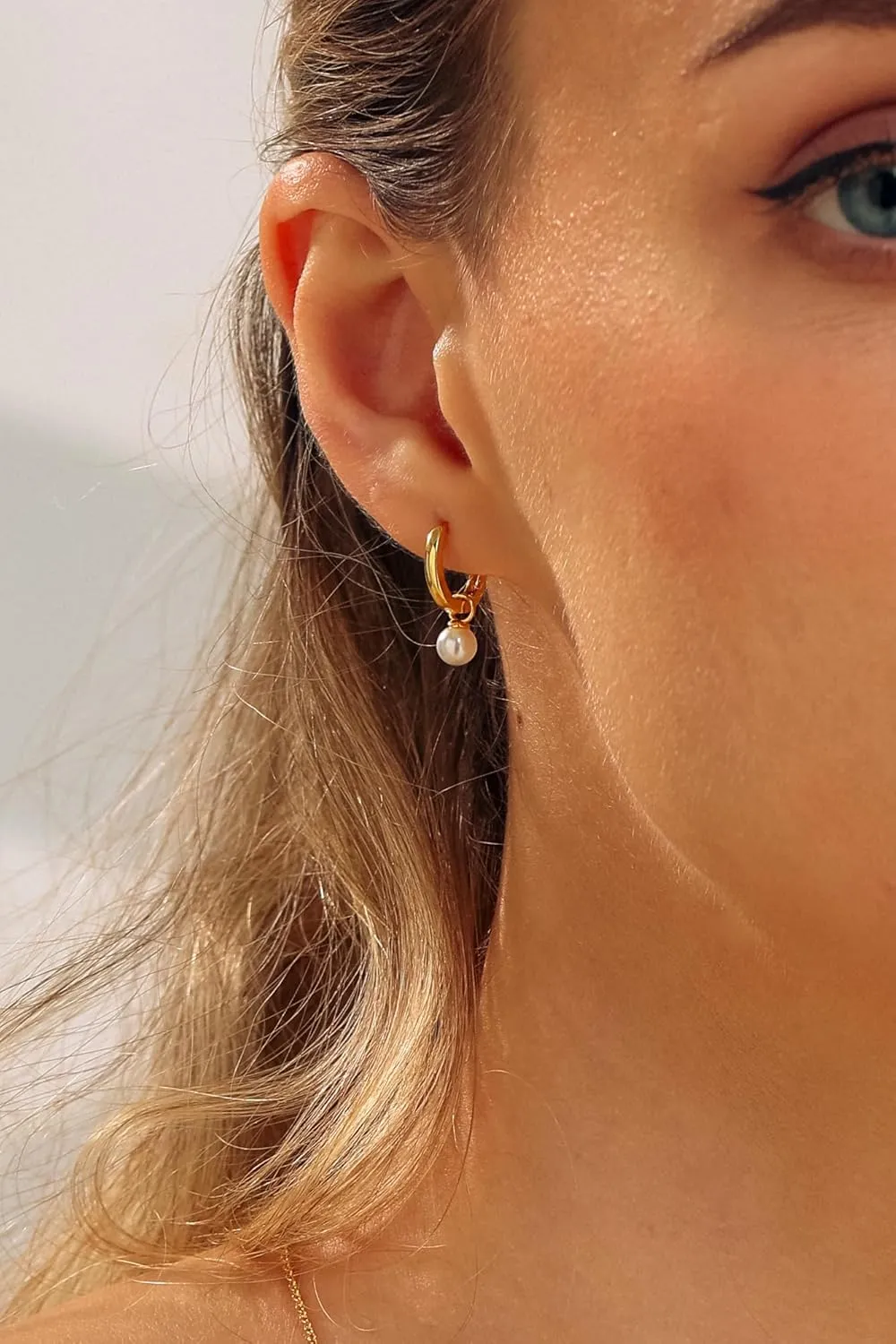 Dainty Pearl Hoop Earrings | 18K Gold | 5MM White Pearl Huggies | Small Classic Pearl Drop Hoop Earrings