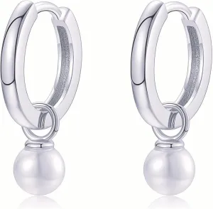 Dainty Pearl Hoop Earrings | 18K Gold | 5MM White Pearl Huggies | Small Classic Pearl Drop Hoop Earrings