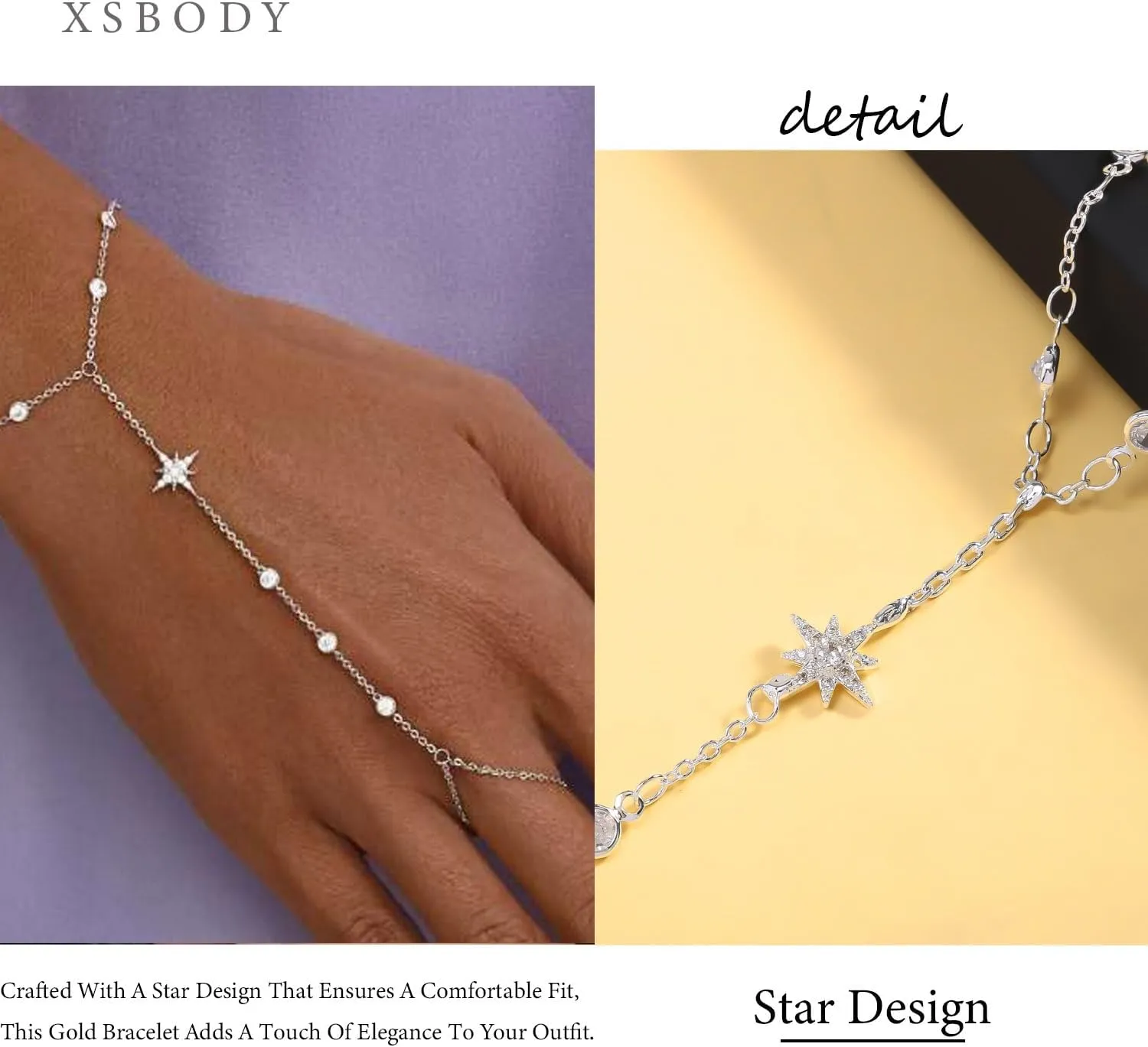 Dainty Star Hand Chain Bracelet Boho Finger Ring Jewelry Gold Bracelets For Women Non Tarnish Bangle