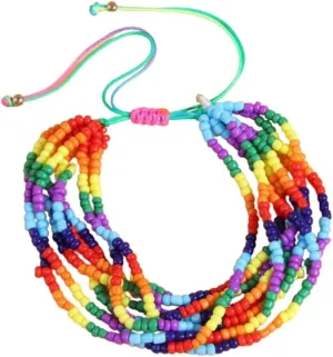 DATOA Rainbow Beaded Anklet Multi-Layer Beaded Stretch Ankle Bracelet Boho Beach Ankle Jewelry