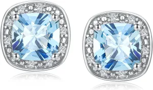 DAYBYDAY Birthstone Earrings for Women 925 Sterling Silver Halo Stud Earrings, Small Round/Cushion/Heart Gemstone Earrings Birthstone Jewelry