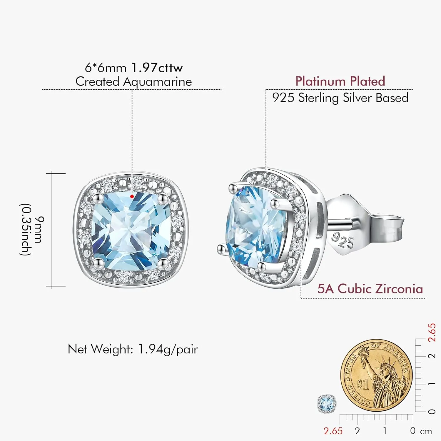 DAYBYDAY Birthstone Earrings for Women 925 Sterling Silver Halo Stud Earrings, Small Round/Cushion/Heart Gemstone Earrings Birthstone Jewelry