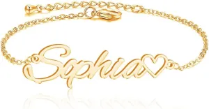 DayOfShe Personalized Name Bracelet or Anklet for Women, Custom Engraved Inspirational Cuff Bangle Infinity Love Gift for Mom