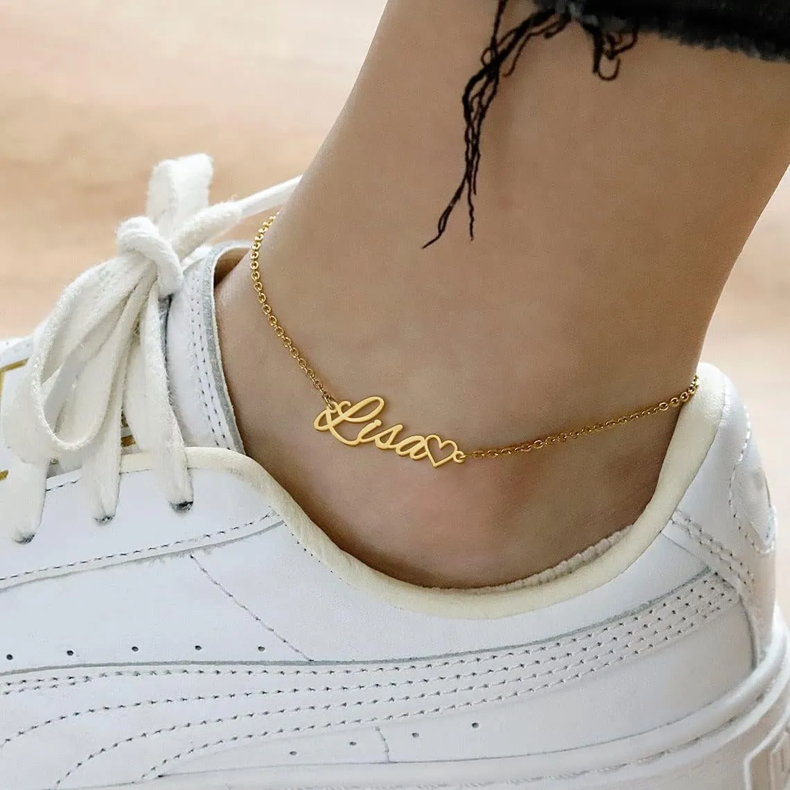 DayOfShe Personalized Name Bracelet or Anklet for Women, Custom Engraved Inspirational Cuff Bangle Infinity Love Gift for Mom