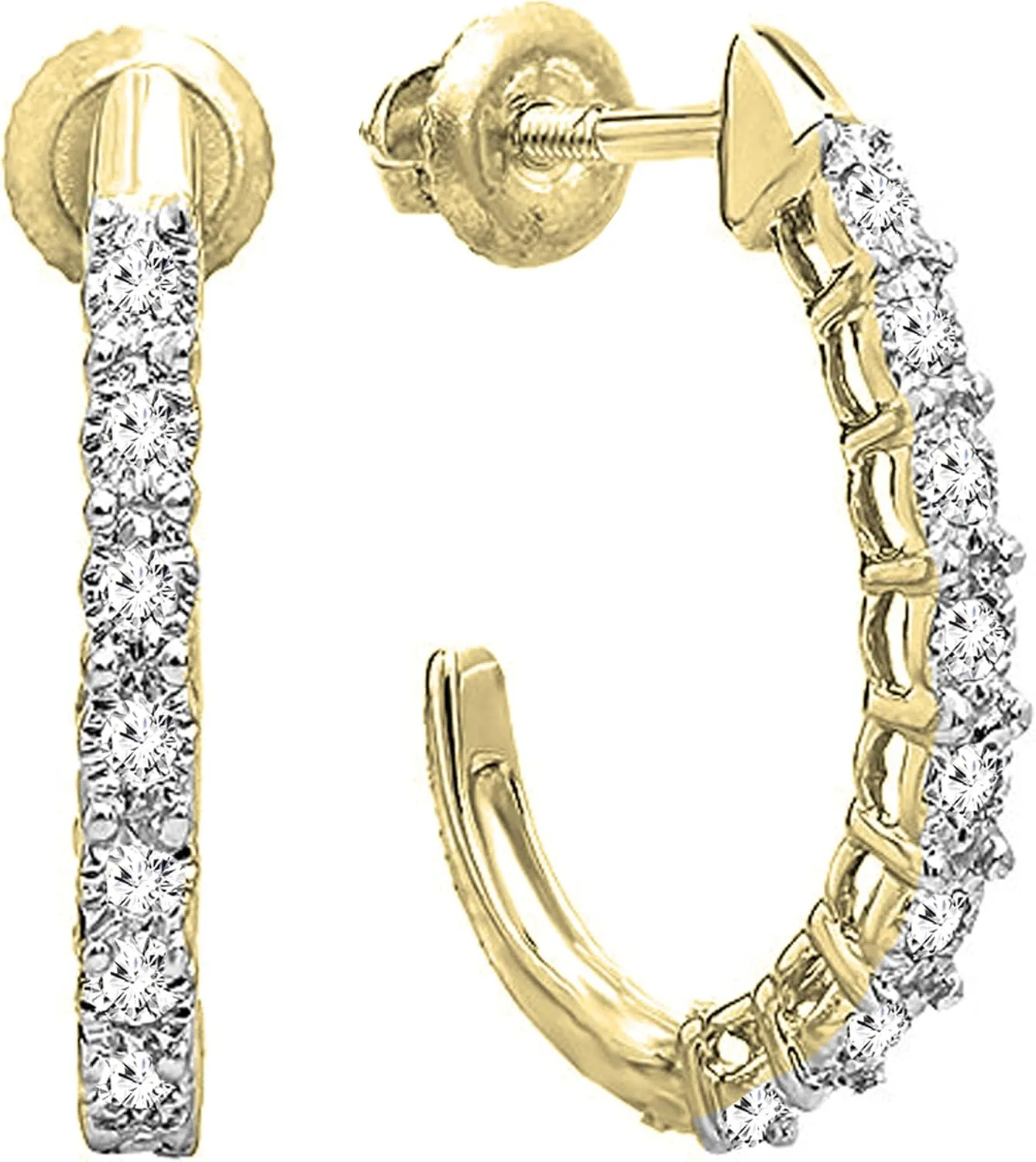 Dazzlingrock Collection 0.15 Carat (ctw) Round Diamond J Shaped Classic Hoop Earrings for Women in Gold