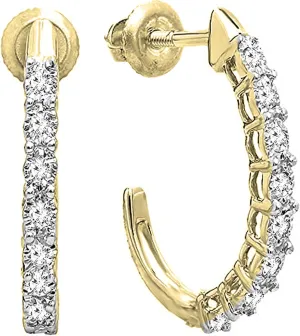 Dazzlingrock Collection 0.15 Carat (ctw) Round Diamond J Shaped Classic Hoop Earrings for Women in Gold