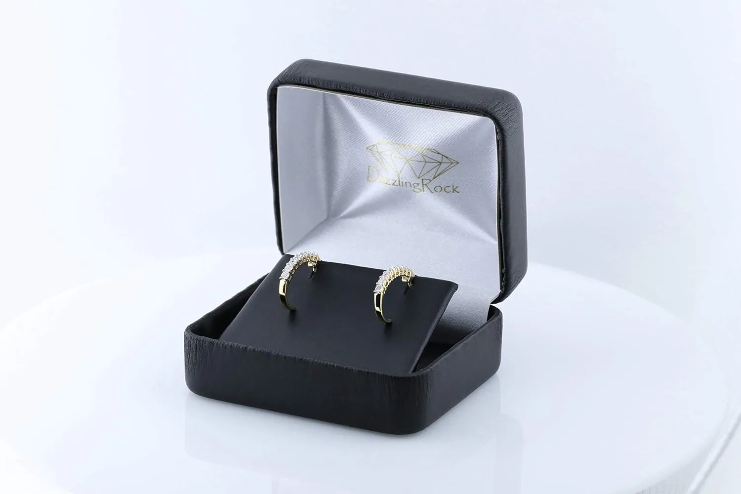 Dazzlingrock Collection 0.15 Carat (ctw) Round Diamond J Shaped Classic Hoop Earrings for Women in Gold