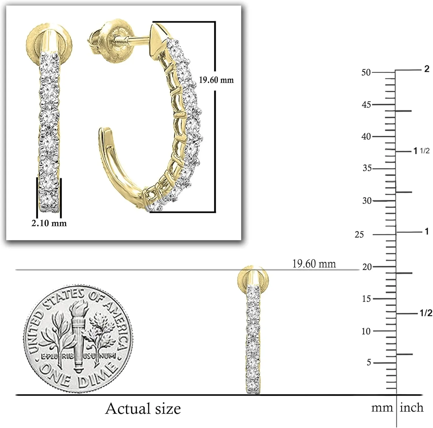 Dazzlingrock Collection 0.15 Carat (ctw) Round Diamond J Shaped Classic Hoop Earrings for Women in Gold