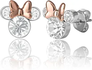 Disney Minnie Mouse or Mickey Mouse Hoop Earrings for Women Official License, Gold or Silver-Plated Cubic Zirconia Hoops