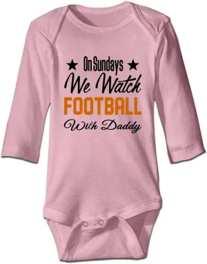 DOQOSESHY On Sundays We Watch Football with Daddy Funny Newborn Infant Baby Boy Girl Romper Cotton Bodysuit Pink 24 Months