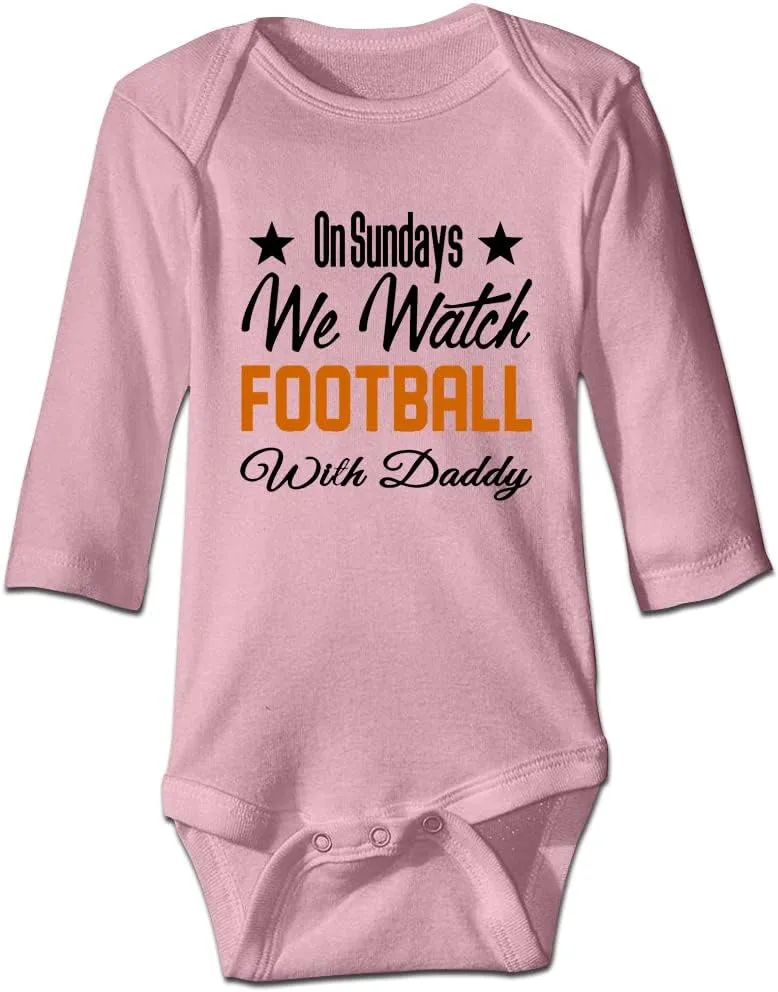 DOQOSESHY On Sundays We Watch Football with Daddy Funny Newborn Infant Baby Boy Girl Romper Cotton Bodysuit Pink 24 Months
