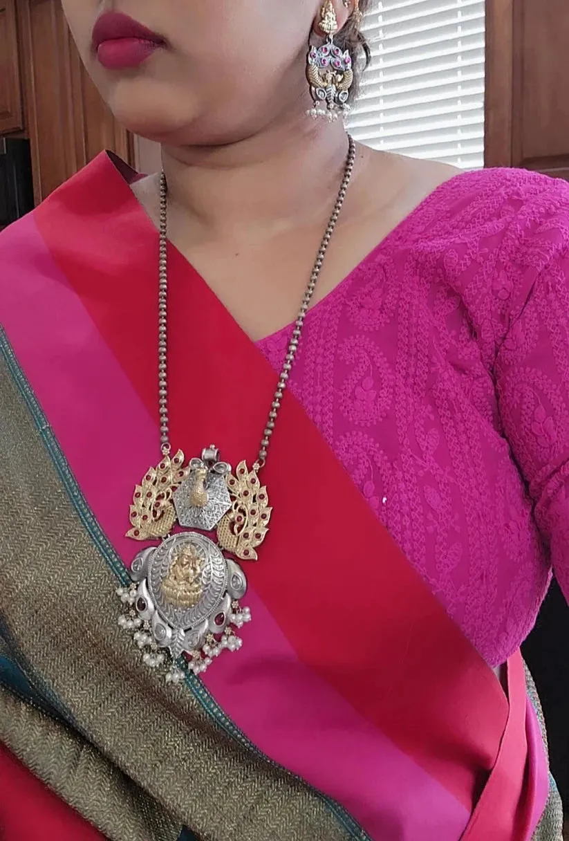 Dual Tone Multicolor Long Necklace Set with Earrings