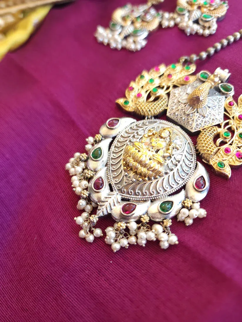Dual Tone Multicolor Long Necklace Set with Earrings