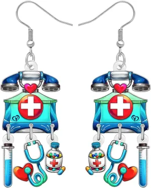 DUOWEI Acrylic Fun Nurse Earrings Cute Stethoscope Earrings Paramedic Graduation Appreciation Dangle Jewelry for Women Mom RN Nurses Week Doctor Gifts Ideas