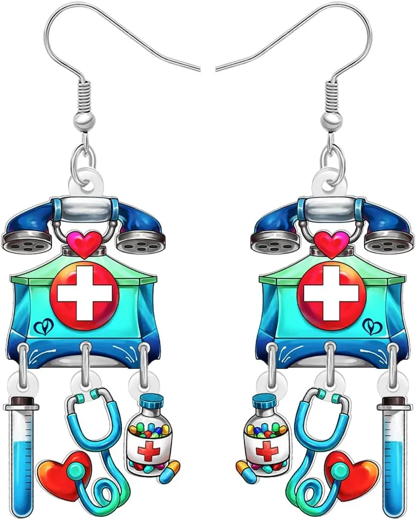 DUOWEI Acrylic Fun Nurse Earrings Cute Stethoscope Earrings Paramedic Graduation Appreciation Dangle Jewelry for Women Mom RN Nurses Week Doctor Gifts Ideas