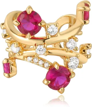 Ear Cuff Earrings for Women Trendy 14K Gold Plated Cubic Zirconia Paved Multi-Colored Floral Sparkle Huggie Ear Cuffs Non Piercing | Clip On Cartilage | Single