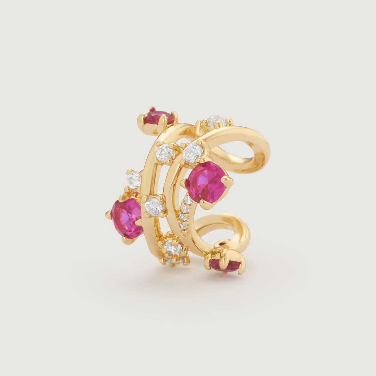 Ear Cuff Earrings for Women Trendy 14K Gold Plated Cubic Zirconia Paved Multi-Colored Floral Sparkle Huggie Ear Cuffs Non Piercing | Clip On Cartilage | Single