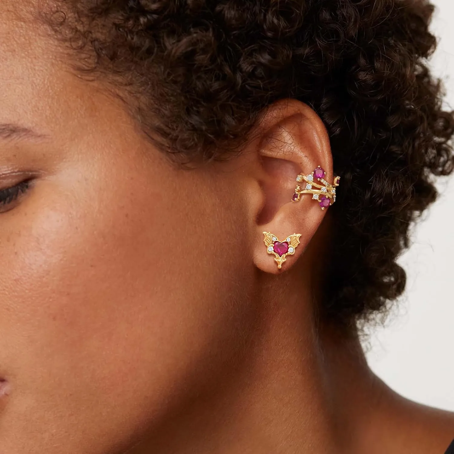 Ear Cuff Earrings for Women Trendy 14K Gold Plated Cubic Zirconia Paved Multi-Colored Floral Sparkle Huggie Ear Cuffs Non Piercing | Clip On Cartilage | Single
