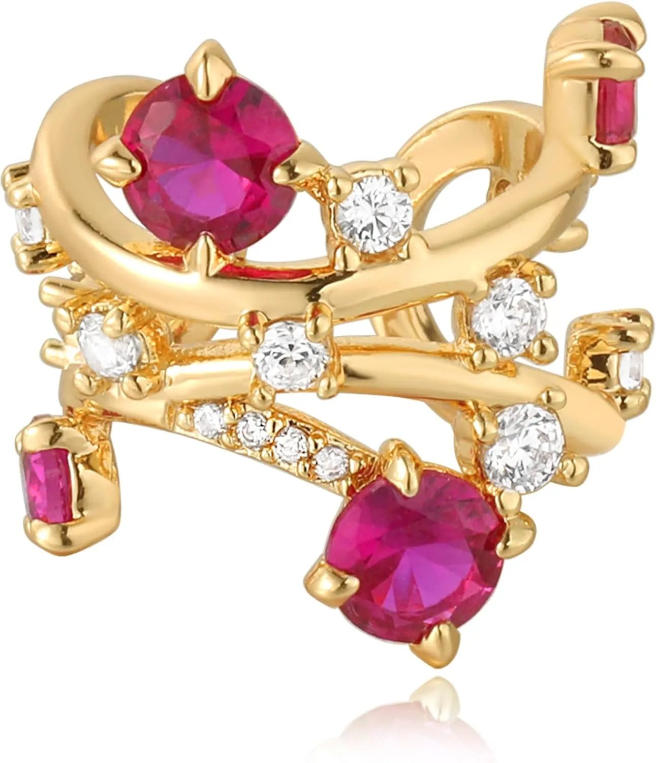 Ear Cuff Earrings for Women Trendy 14K Gold Plated Cubic Zirconia Paved Multi-Colored Floral Sparkle Huggie Ear Cuffs Non Piercing | Clip On Cartilage | Single