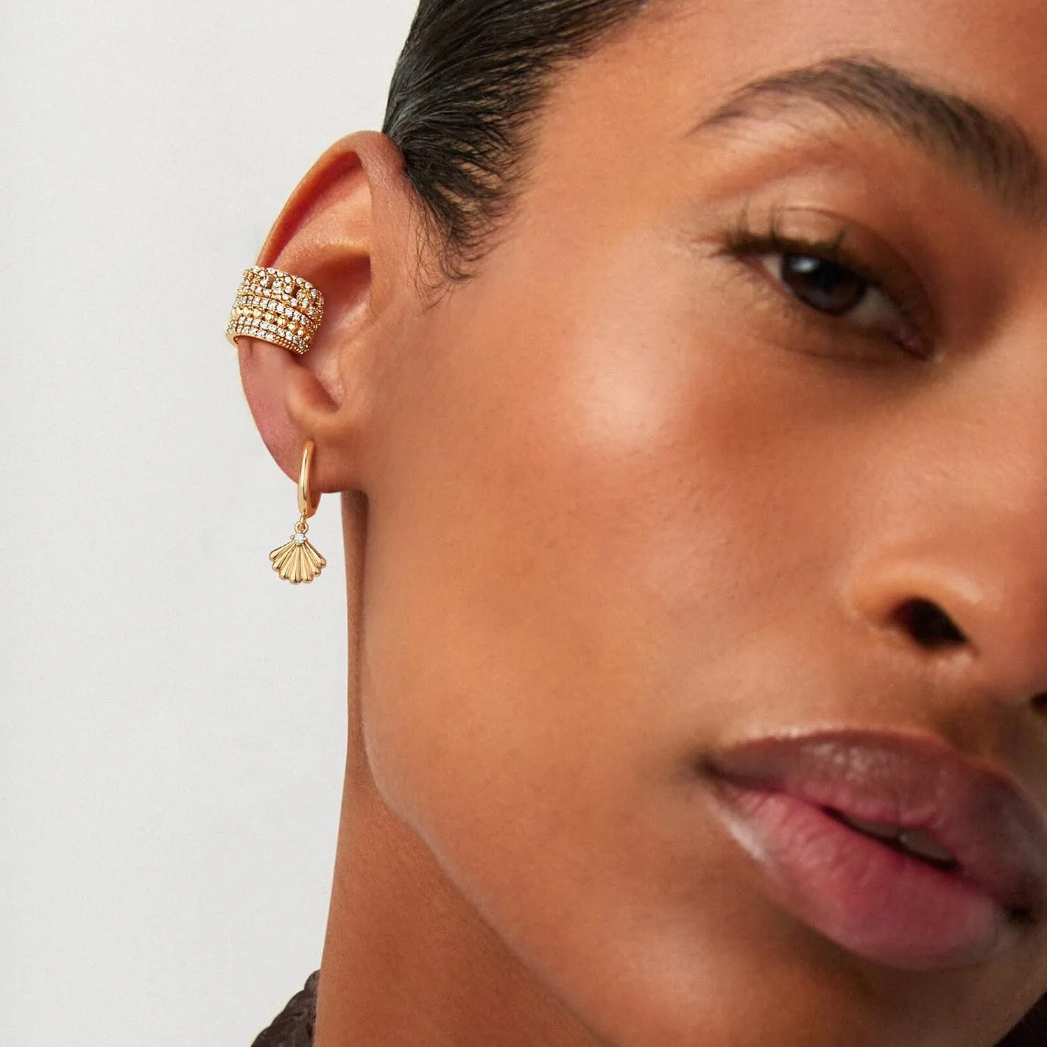 Ear Cuff Earrings for Women Trendy 14K Gold Plated Cubic Zirconia Sparkle Crown Ear Cuffs Non Piercing | Clip On Cartilage | Single
