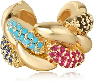 Ear Cuff Earrings for Women Trendy 14K Gold Plated Multi-Colored Cubic Zirconia Braid Sparkle Ear Cuffs Non Piercing | Clip On Cartilage | Single