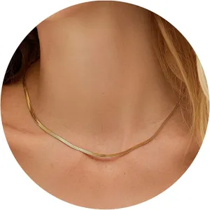 EASYHAUTE 14K Gold/Silver Plated Snake Chain Herringbone Necklace Hypoallergenic Dainty Choker Waterproof Jewelry Gift for Women Girl 3/4/5MM(W) 14"/16"/18"/20"(L)