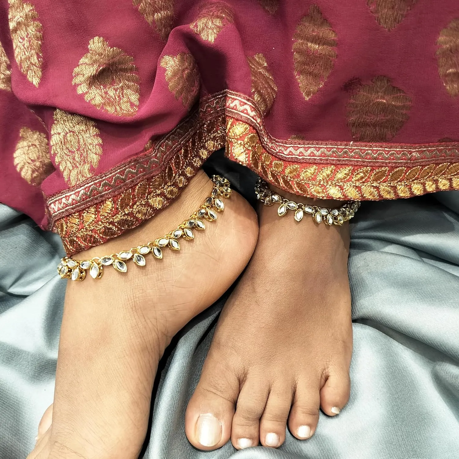 Efulgenz Indian Bollywood Wedding Anklets for Women Crystal Rhinestone Faux Kundan Wedding Bridal Payal Foot Jewelry Anklet For Women
