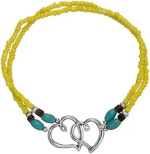 Elastic Colorful Beaded Anklet for Women Double Hollow Hearts Stretch Ankle Bracelet Boho Double Layered Small Beads Anklets Summer Beach Foot Jewelry