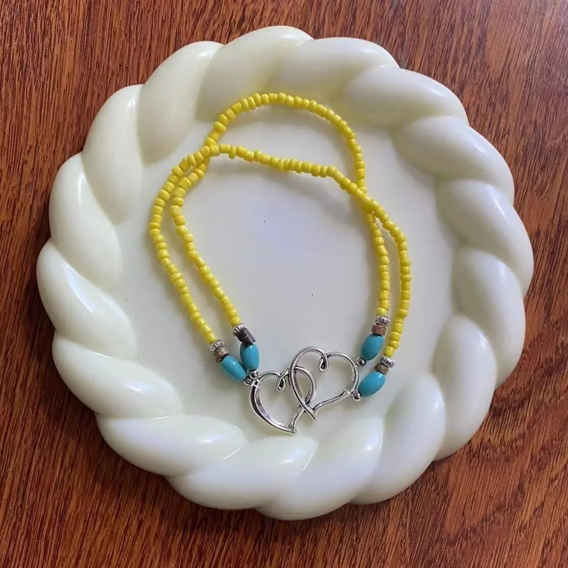 Elastic Colorful Beaded Anklet for Women Double Hollow Hearts Stretch Ankle Bracelet Boho Double Layered Small Beads Anklets Summer Beach Foot Jewelry