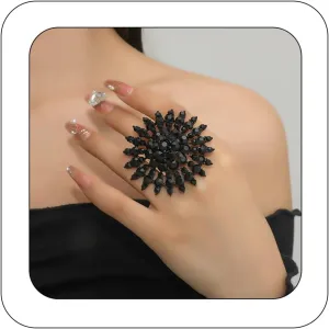 Elegant Big Crystal Ring for Women Gold Stacking Pearl Rhinestone Flower Rings Open Finger Adjustable Crystal Statement Ring Jewelry for Bridal Wedding