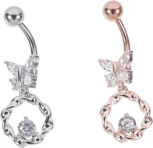 Elegant Butterflies Navel Rings Pcs Body Piercing Jewelry Zircon for Women Dance and Party Accessory