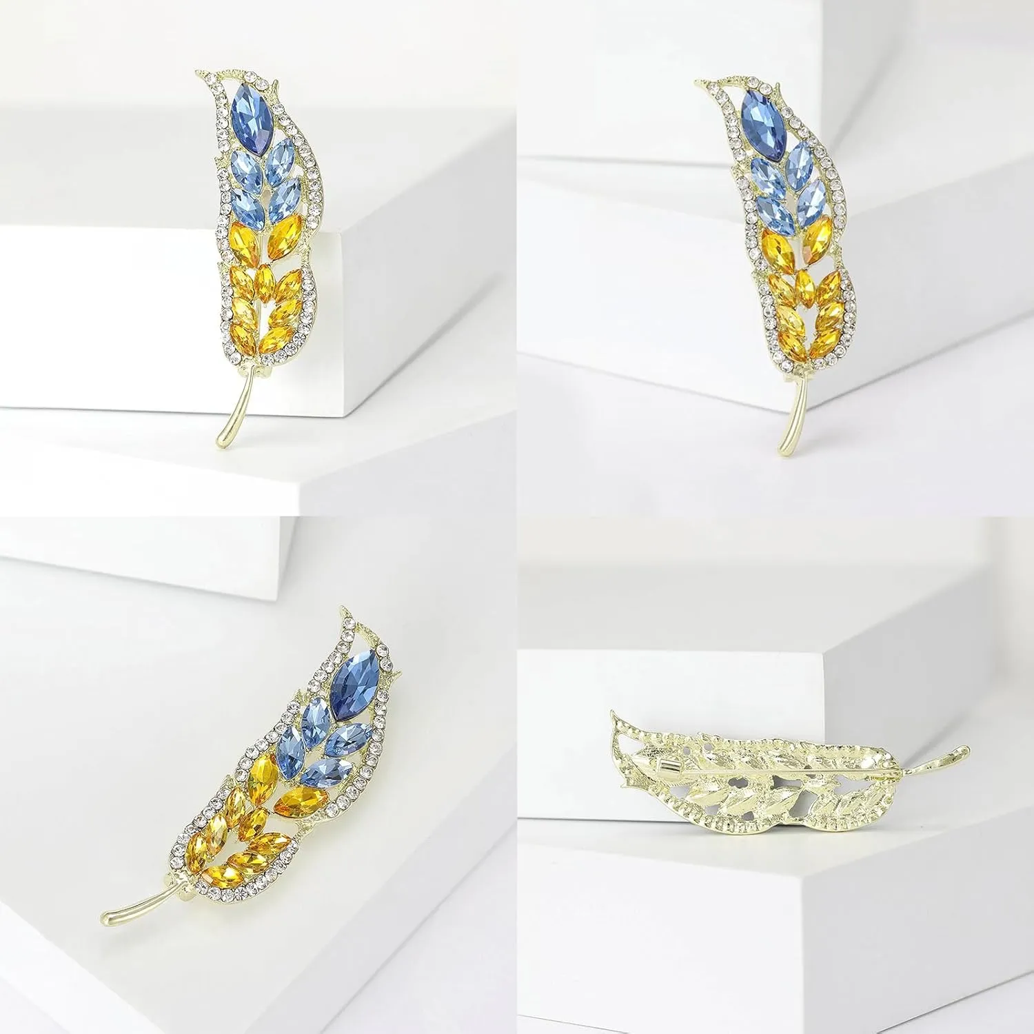 Elegant Wheat Sheaf Brooch Pin Exquisite Wheat Ear Lapel Pin Embellished with Sparkling Stones for Women Girls