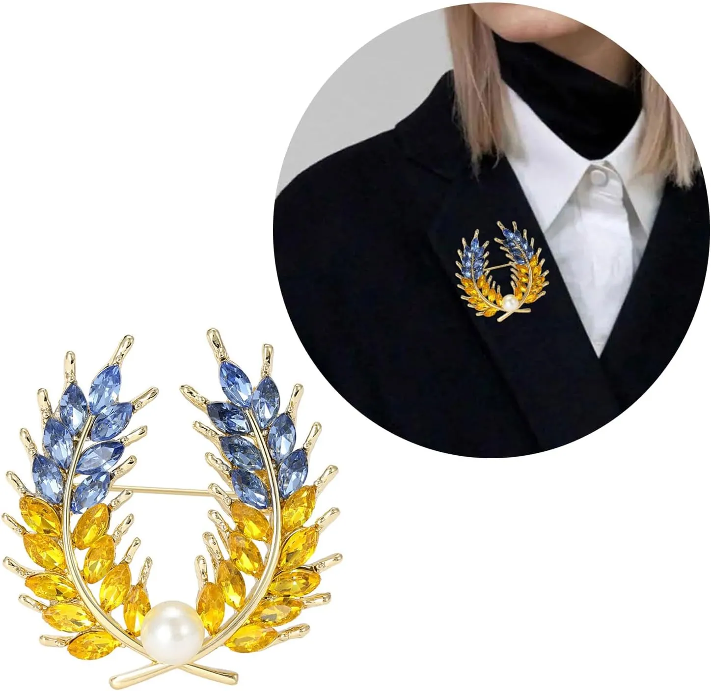 Elegant Wheat Sheaf Brooch Pin Exquisite Wheat Ear Lapel Pin Embellished with Sparkling Stones for Women Girls