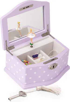 Elle Jewelry Box - Ballerina Jewelry Organizer and Swan Lake Wind-Up Music Box for Girls and Teens, Accessories and Keepsake Wooden Storage with Lock and Mirror, Charming Room Decor and Gift, Small