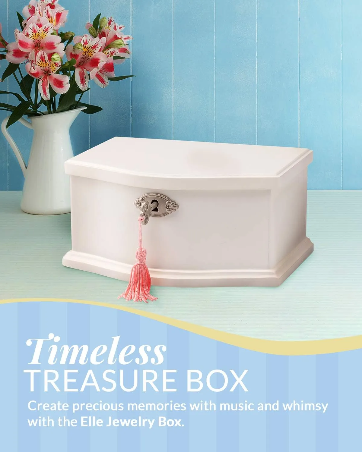Elle Jewelry Box - Ballerina Jewelry Organizer and Swan Lake Wind-Up Music Box for Girls and Teens, Accessories and Keepsake Wooden Storage with Lock and Mirror, Charming Room Decor and Gift, Small