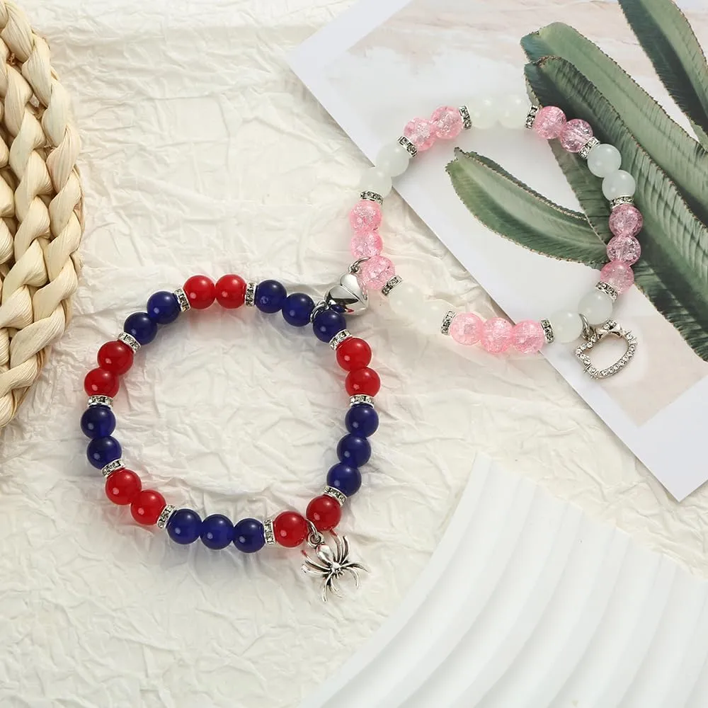 Elphaba Galinda Matching Bracelets -Braided Friendship Bracelet- Rhinestone Crown Witch Hat Matching Bracelets -Couples BFF Accessories Gifts for Fans Party Dress Decor