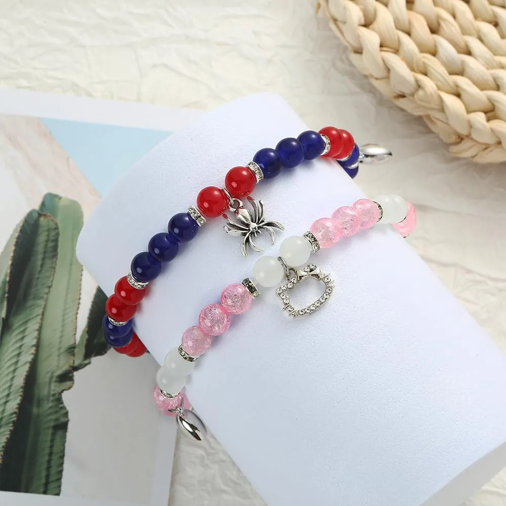 Elphaba Galinda Matching Bracelets -Braided Friendship Bracelet- Rhinestone Crown Witch Hat Matching Bracelets -Couples BFF Accessories Gifts for Fans Party Dress Decor