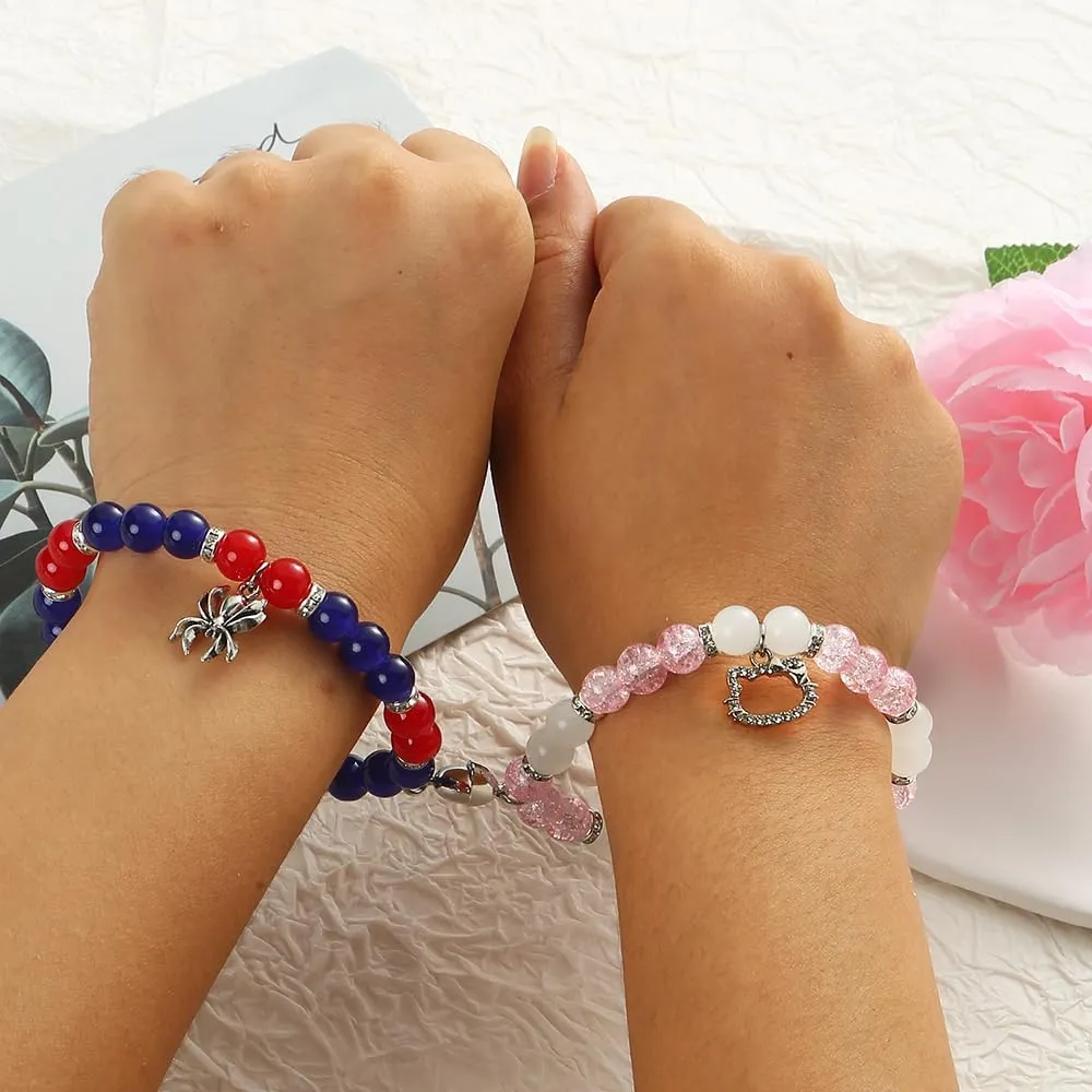 Elphaba Galinda Matching Bracelets -Braided Friendship Bracelet- Rhinestone Crown Witch Hat Matching Bracelets -Couples BFF Accessories Gifts for Fans Party Dress Decor