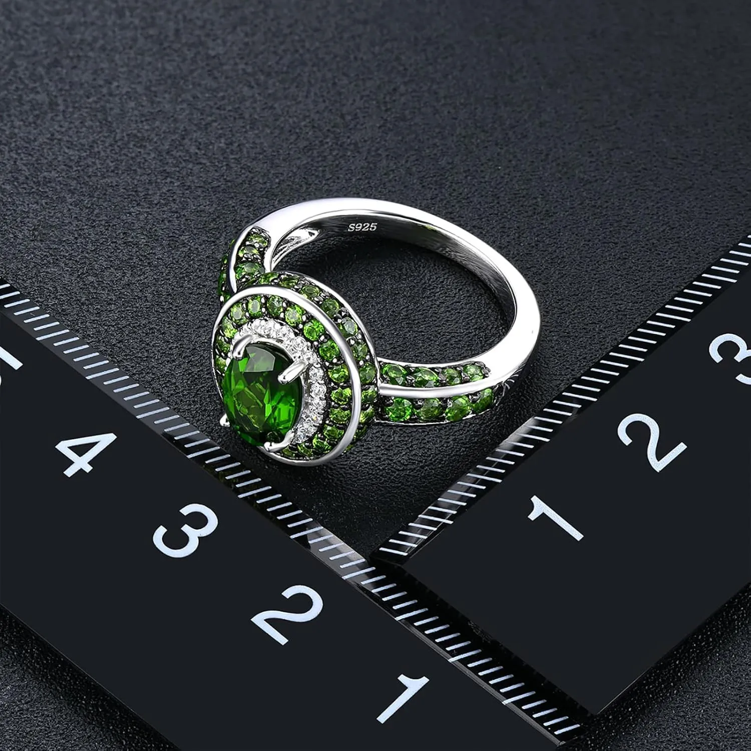Engagement Rings for Women Solid 925 Sterling Silver Natural Gemstone Chrome Diopside Elegant Promise Ring Set Black Rhodium Plated Cubic Zirconia Fine Jewelry
