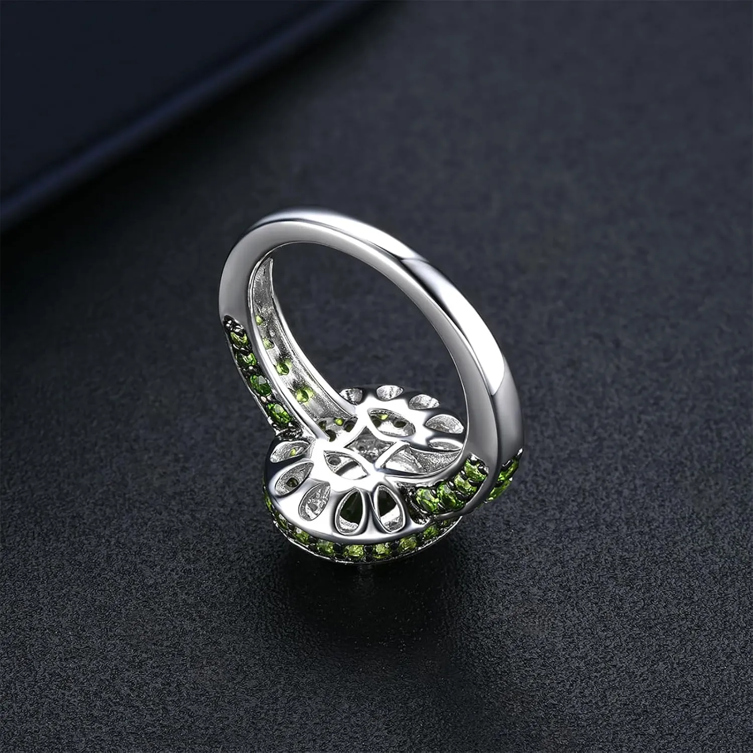 Engagement Rings for Women Solid 925 Sterling Silver Natural Gemstone Chrome Diopside Elegant Promise Ring Set Black Rhodium Plated Cubic Zirconia Fine Jewelry