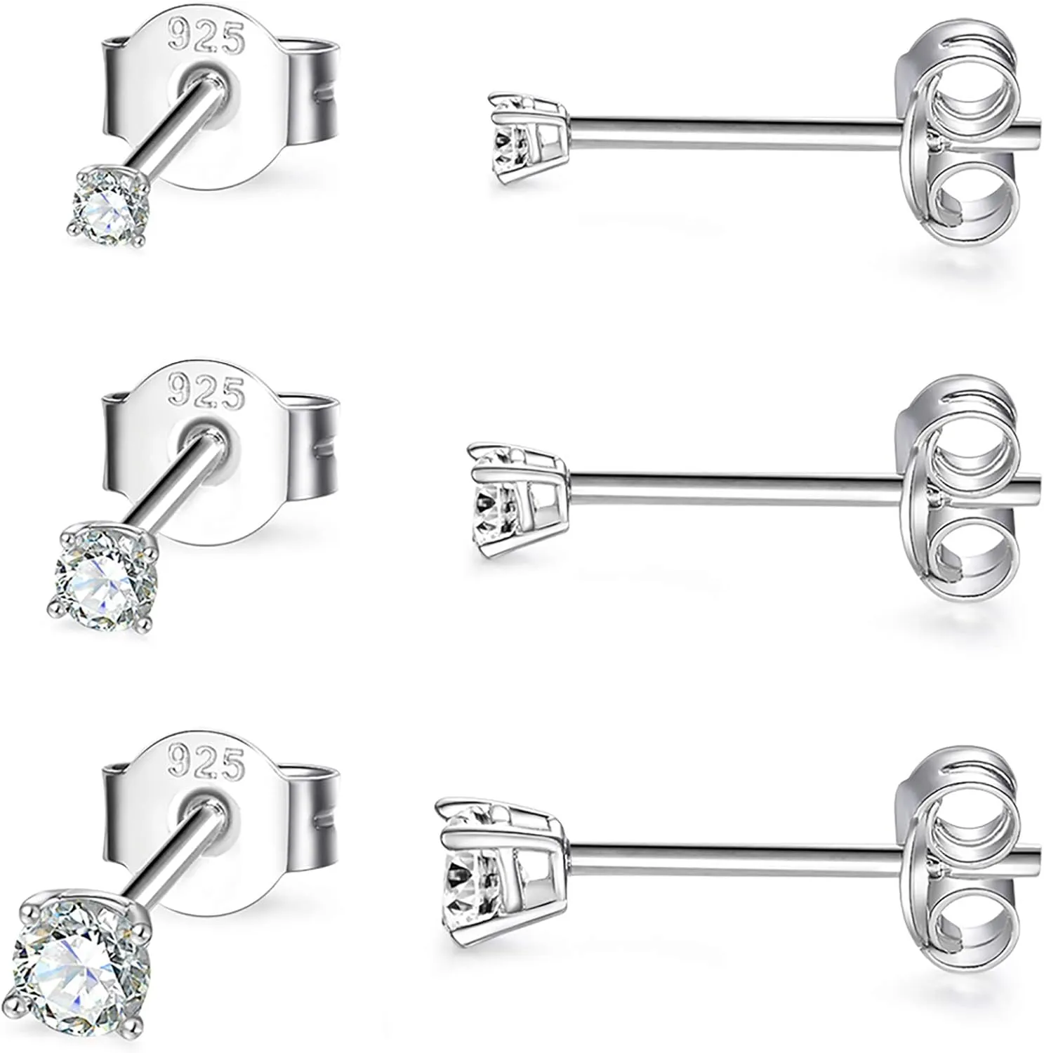 EPIRORA Sterling Silver Stud Earrings for Women- 3 Pairs Tiny Ball Stud Earrings Round CZ Cubic Zirconia Earrings Pearl Earrings Set Cartilage Small Tragus Earrings(2mm,3mm,4mm)