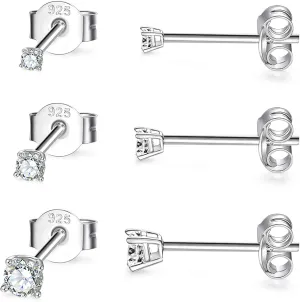 EPIRORA Sterling Silver Stud Earrings for Women- 3 Pairs Tiny Ball Stud Earrings Round CZ Cubic Zirconia Earrings Pearl Earrings Set Cartilage Small Tragus Earrings(2mm,3mm,4mm)