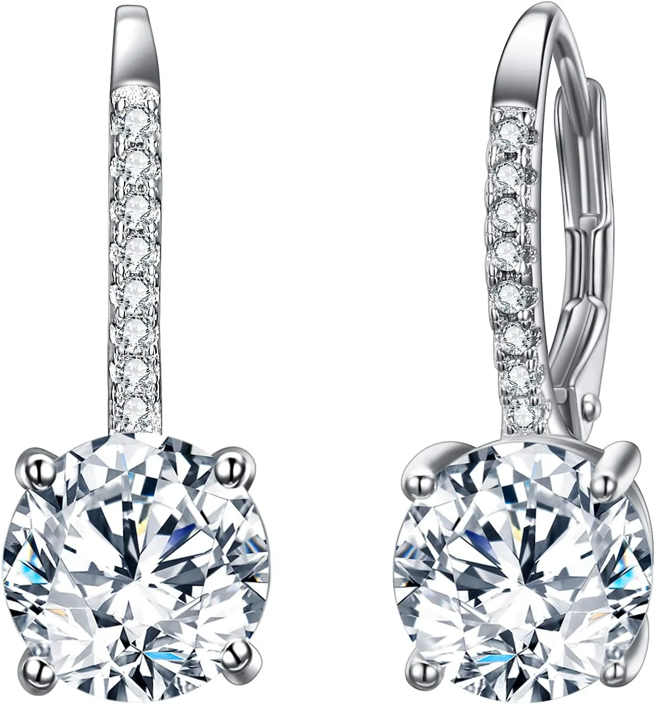 EVER FAITH 925 Sterling Silver CZ Prong Setting Gorgeous Bridal Prom Leverback Dangle Earrings
